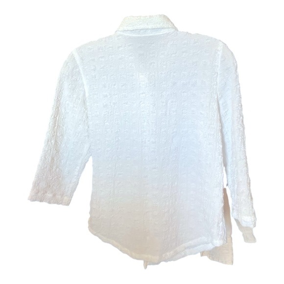 SOFTWEAR by Mark Singer Sz SP Collared White Puckered 3/4 Sleeve Button Vintage - Picture 4 of 8